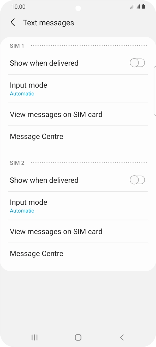 Press Message Centre below the required SIM.