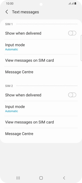 Press Message Centre below the required SIM.