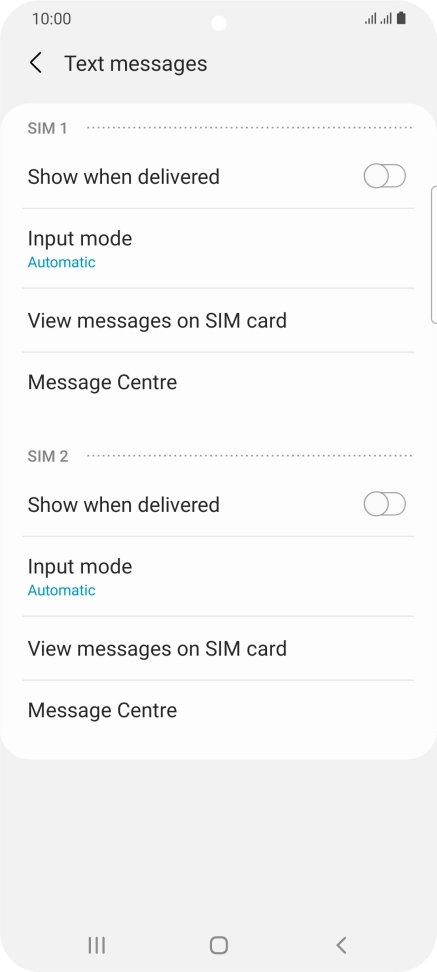 Press Message Centre below the required SIM.