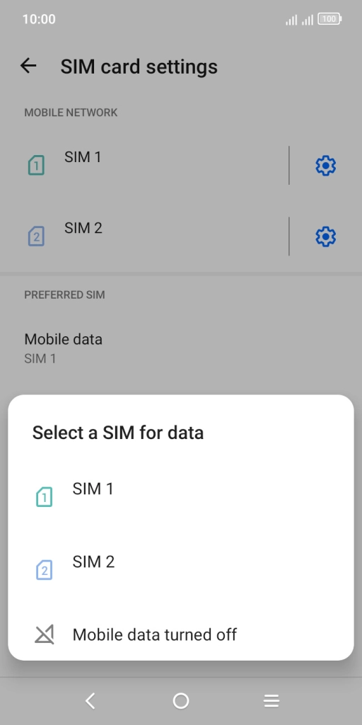 Press the required setting.