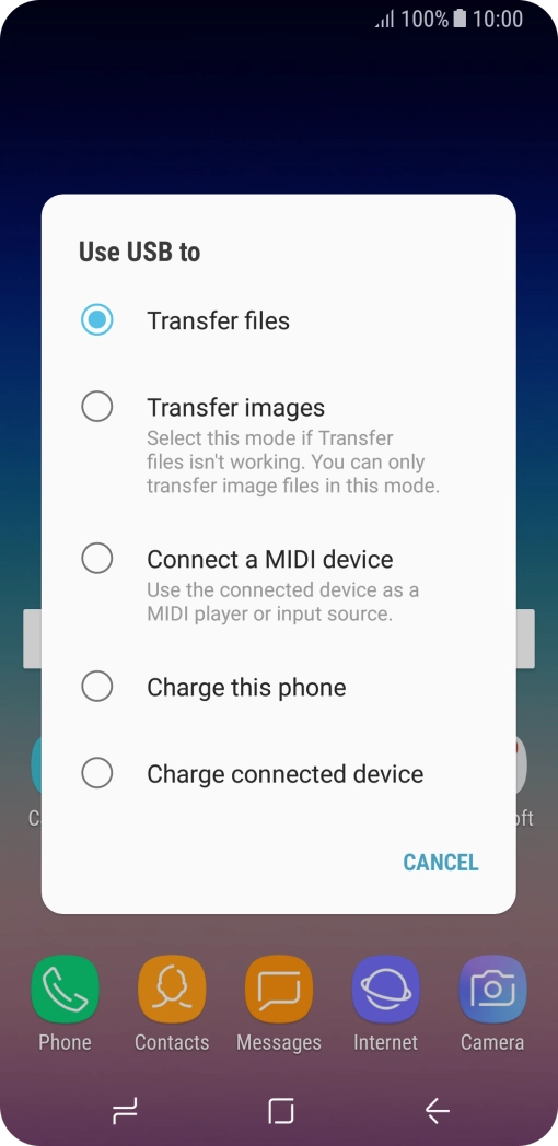 Press Transfer files to turn on the function.
