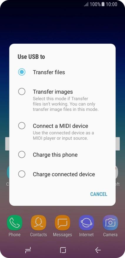 Press Transfer files to turn on the function.