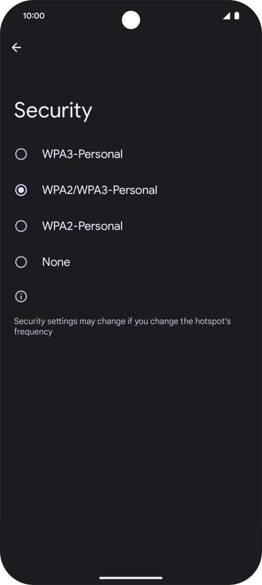 Press WPA3-Personal to password protect your Wi-Fi hotspot.