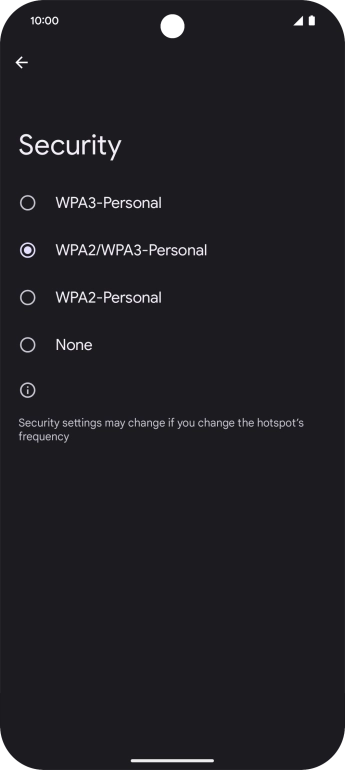 Press WPA3-Personal to password protect your Wi-Fi hotspot.