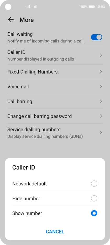 Press Show number to turn on caller identification.