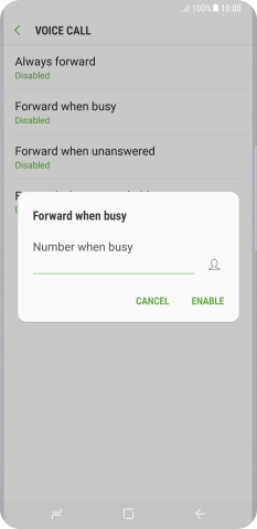 Key in +447953222222 and press ENABLE.