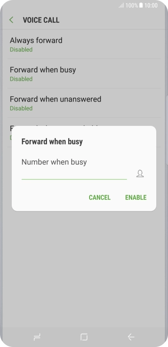 Key in +447953222222 and press ENABLE.