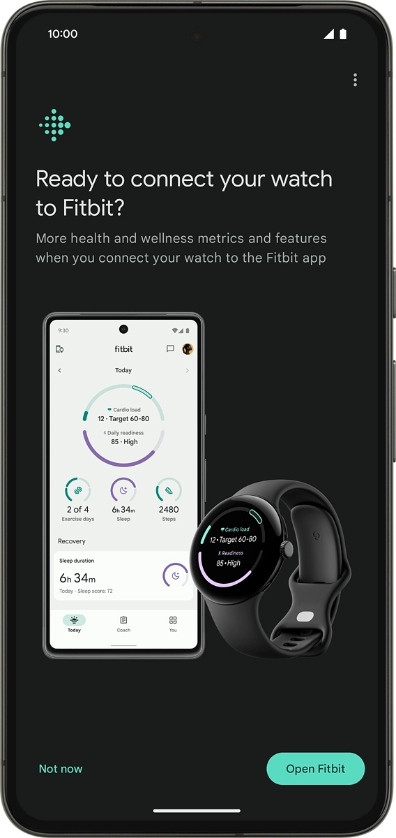 On your phone: Press Open Fitbit and follow the instructions on the screen to set up and connect the Fitbit app with your smartwatch.