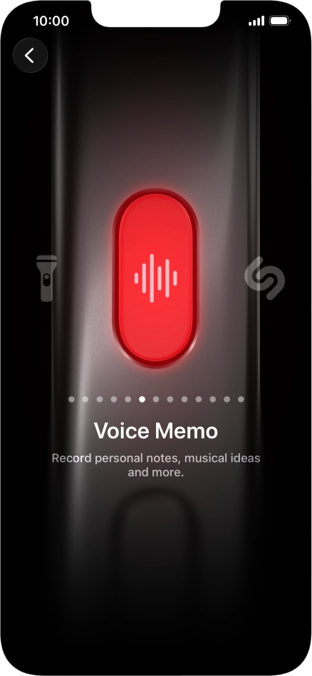 Slide your finger right or left on the screen to select the required function.