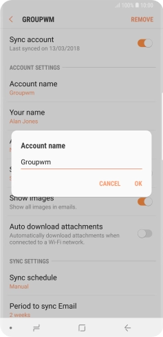 Key in the required name for the email account and press OK.