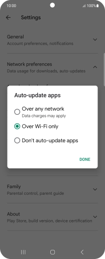 To turn on automatic update of apps using mobile network, press Over any network.