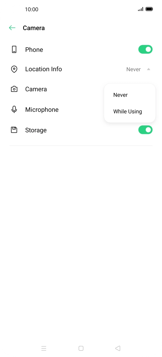 Press the required setting.