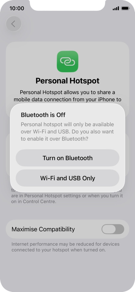 If Wi-Fi is turned on, press Wi-Fi and USB Only.