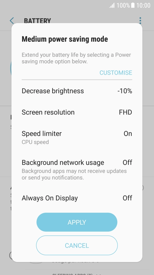 Press APPLY to turn on the function.