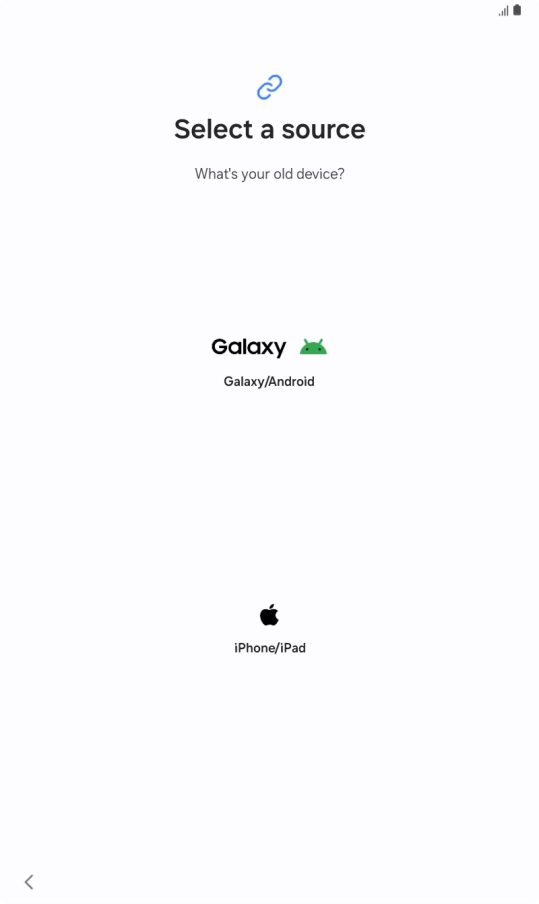 Press the required setting and follow the instructions on the screen to transfer content from another device.