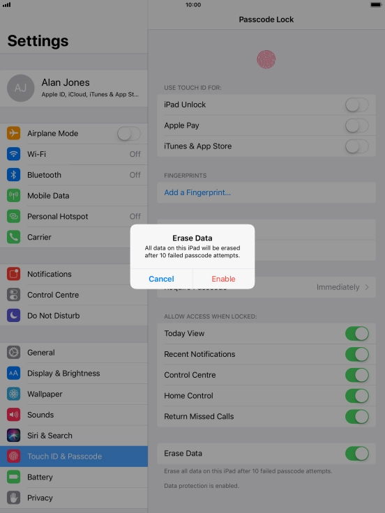 If you turn on the function, press Enable.