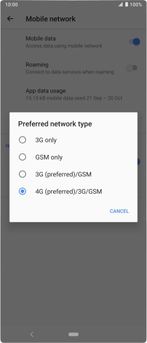 Press the required network mode.