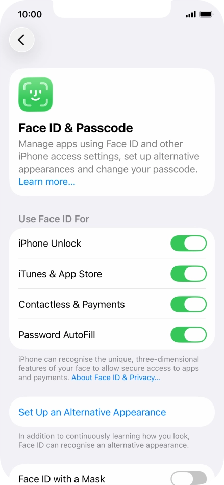Press the indicators next to the required settings to turn them on or off.