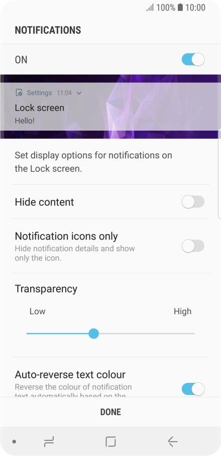 Press the required settings.