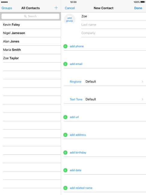 Press Last name and key in the last name.