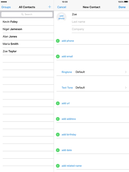 Press Last name and key in the last name.