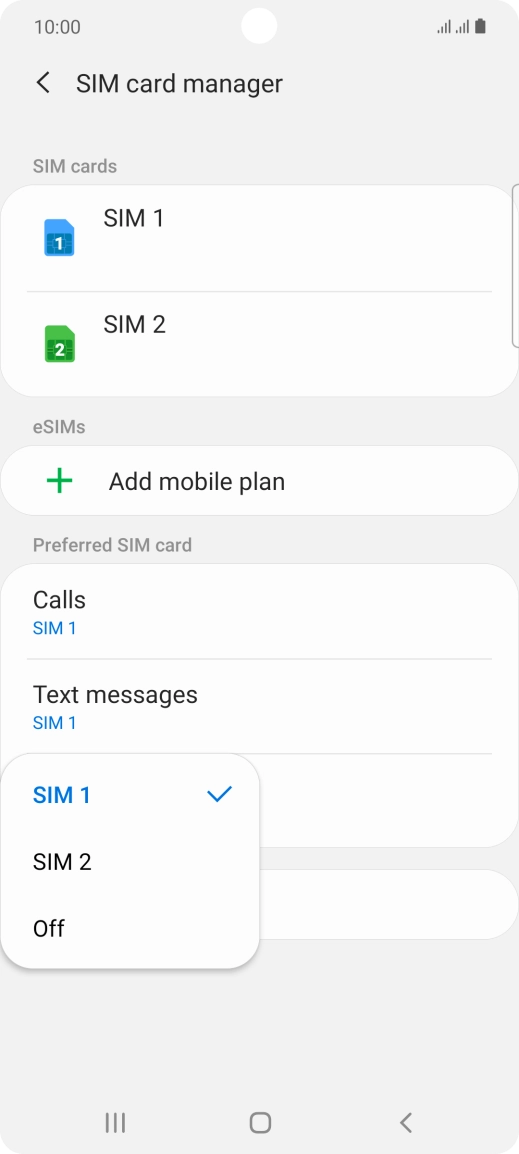 Press the required setting.