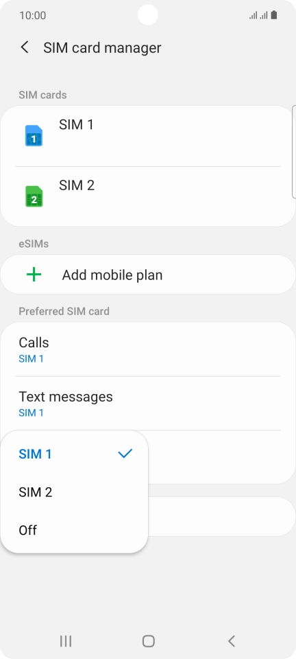 Press the required setting.