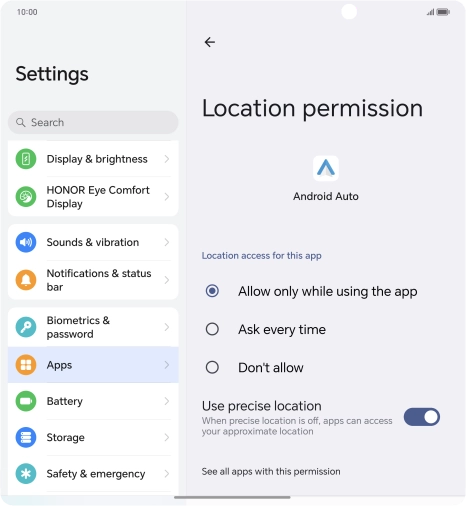 Press the required setting.