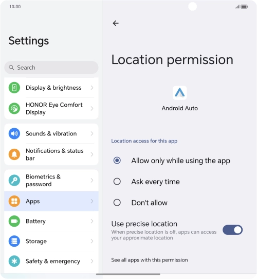 Press the required setting.