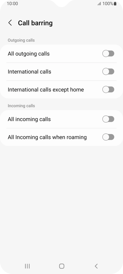 Press the required setting to turn the function on or off.