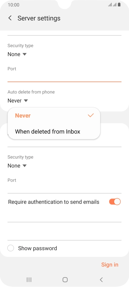 Press Never to keep email on the server when you delete them on your phone.