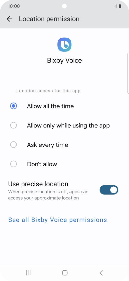 Press the required setting.