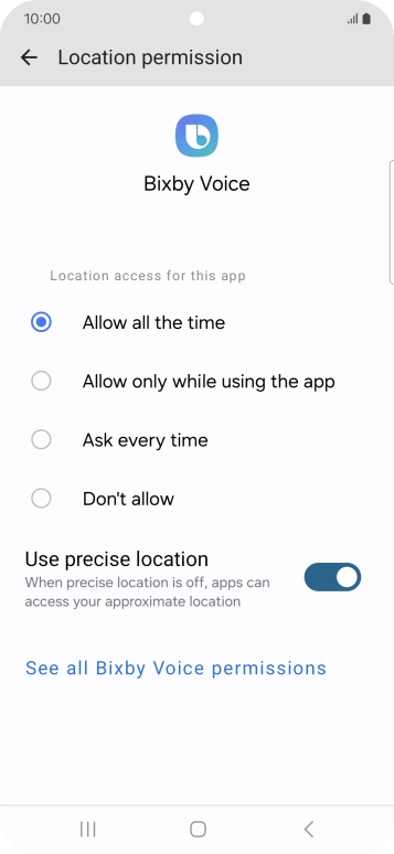 Press the required setting.