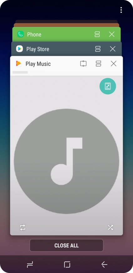 To end one running application, slide your finger right on the required application.