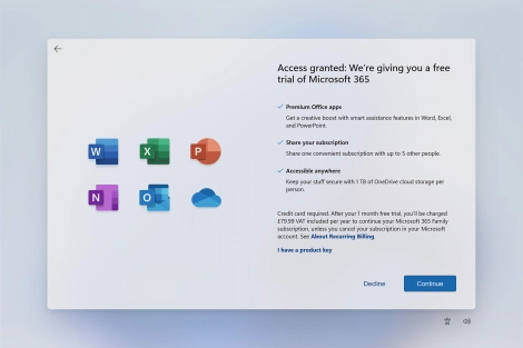 Follow the instructions on the screen to subscribe to Microsoft Office or click Decline to finish setting up your laptop.