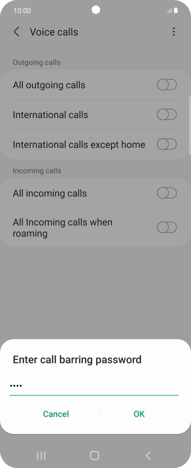 Key in your barring password and press OK.