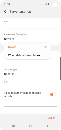 Press Never to keep email on the server when you delete them on your phone.