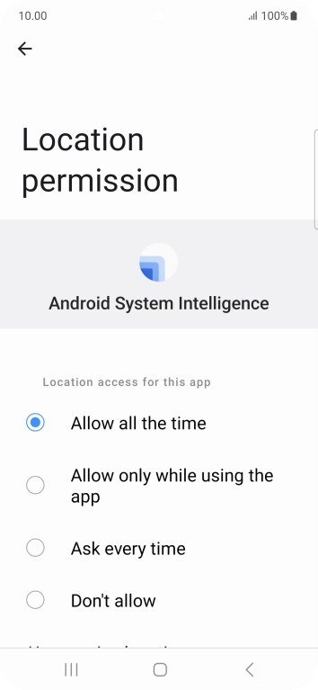 Press the required setting.
