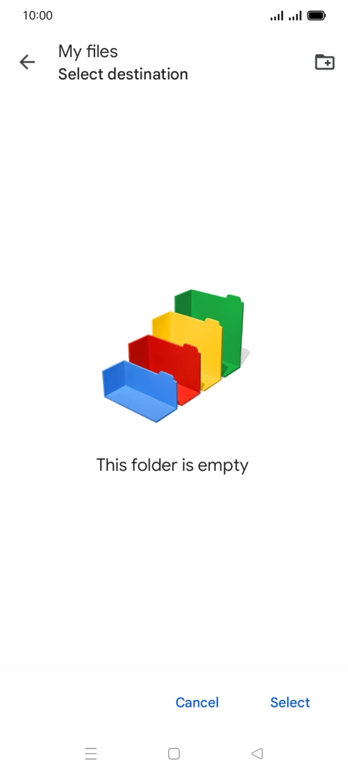 To create a new folder, press the new folder icon and follow the instructions on the screen to create a new folder.