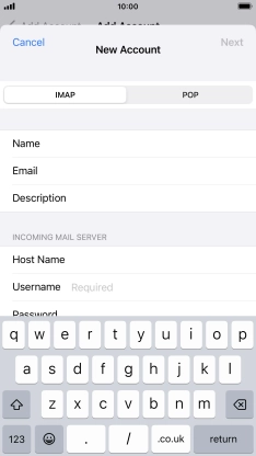 Press Username and key in the username for your email account.
