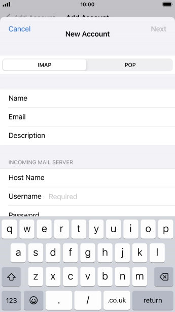 Press Username and key in the username for your email account.