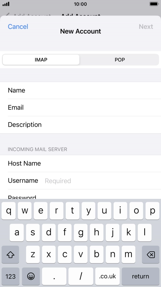 Press Username and key in the username for your email account.