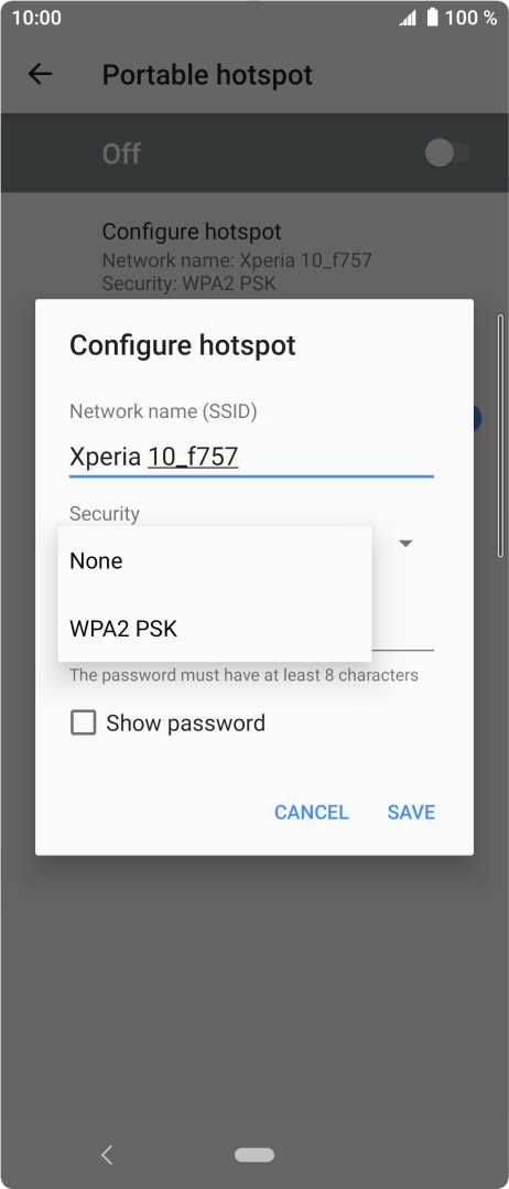 Press WPA2 PSK to password protect your Wi-Fi hotspot.