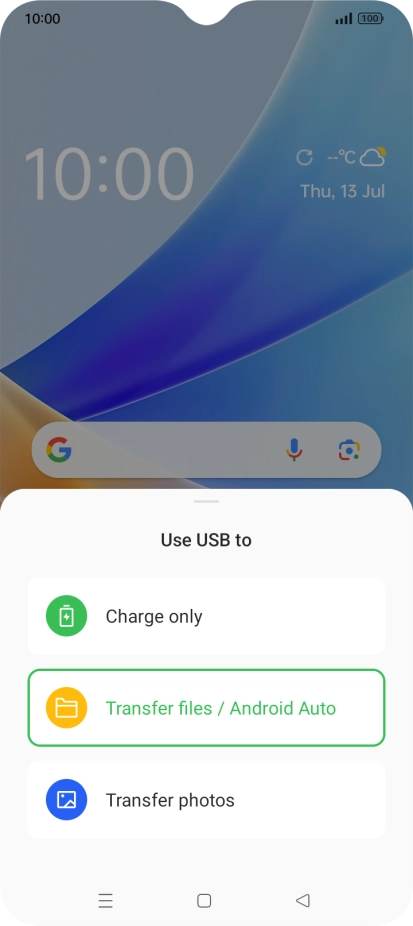 Press Transfer files / Android Auto.