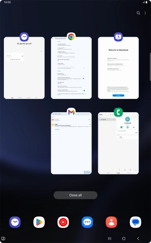 To end one running application, slide your finger upwards on the required application.