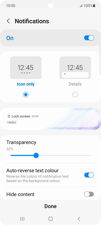 Press the required settings to turn them on or off.
