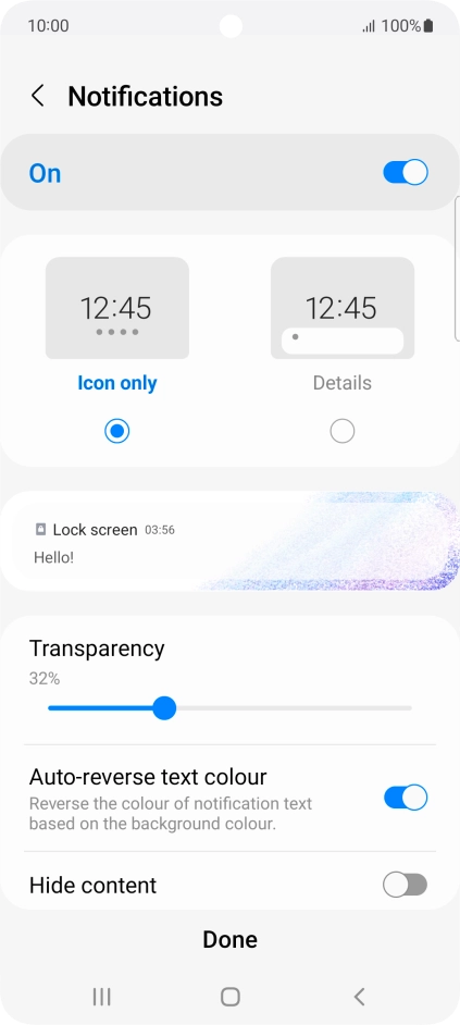 Press the required settings to turn them on or off.