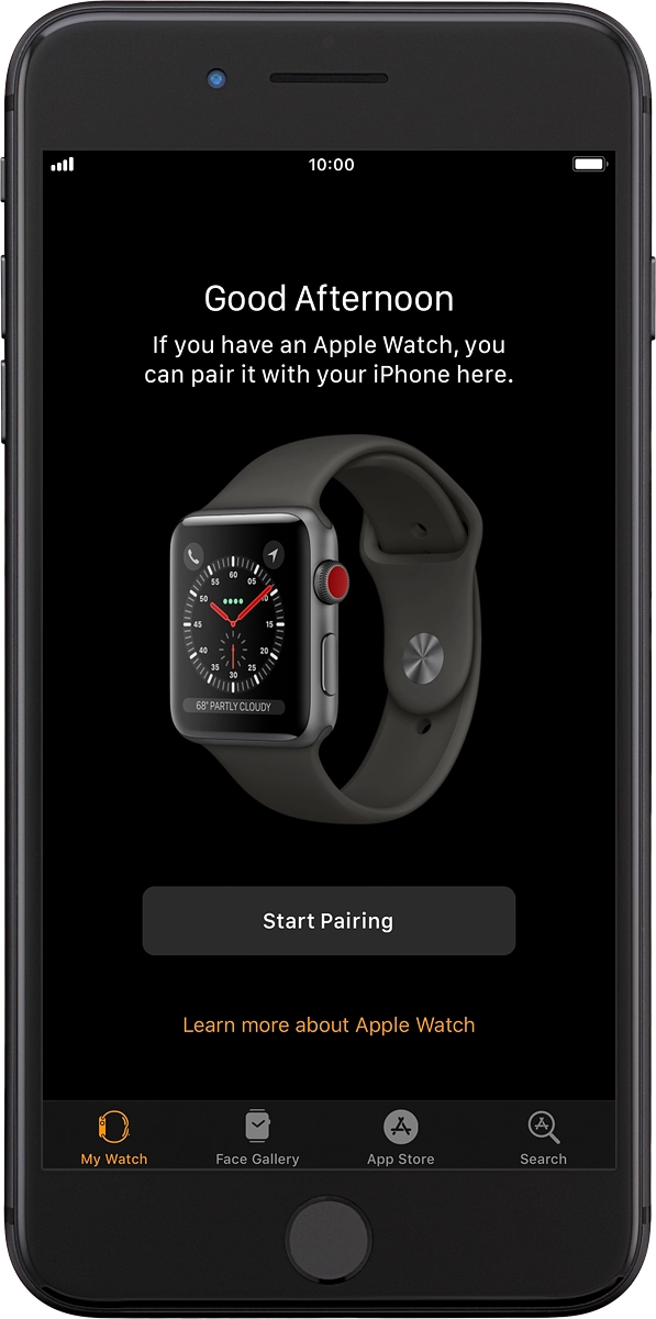 On your phone: Press Start Pairing and follow the instructions on your phone to place the watch face in the middle of your phone's camera viewfinder.
