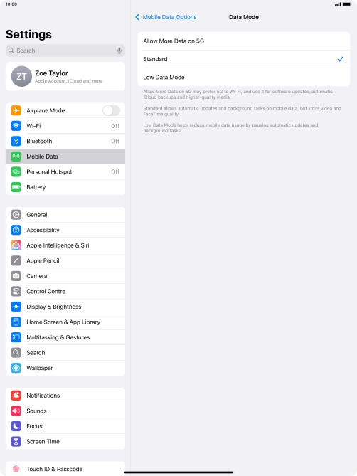 Press the required setting to turn the function on or off.