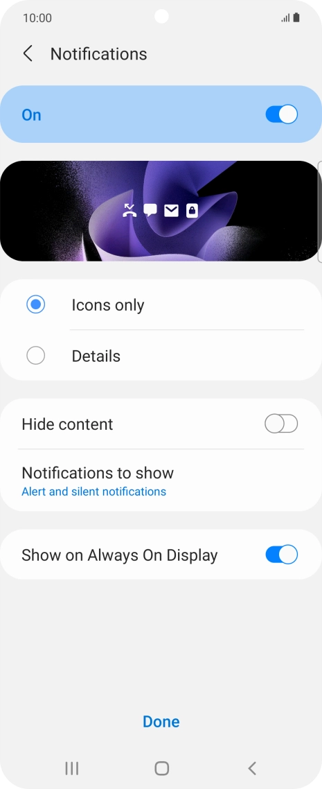 Press the indicators next to the required settings to turn them on or off.